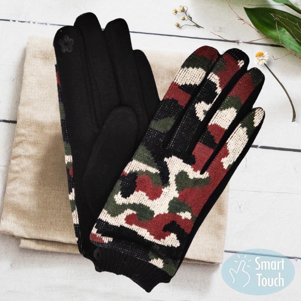 Olive Green Camouflage Patterned Smart Gloves - Jewelry Store by Erik Rayo