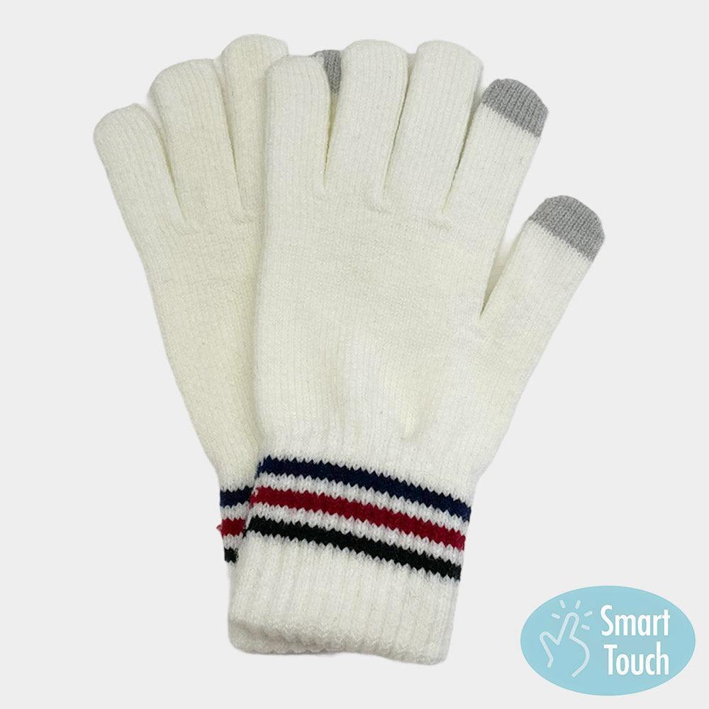 Ivory Stripe Pointed Knit Smart Gloves - Jewelry Store by Erik Rayo