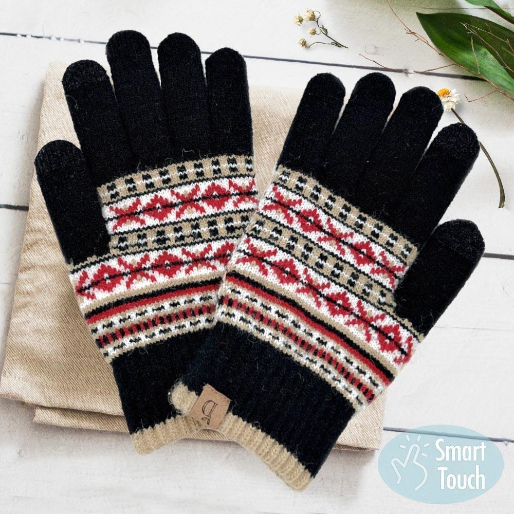 Black Aztec Patterned Knit Smart Gloves - Jewelry Store by Erik Rayo