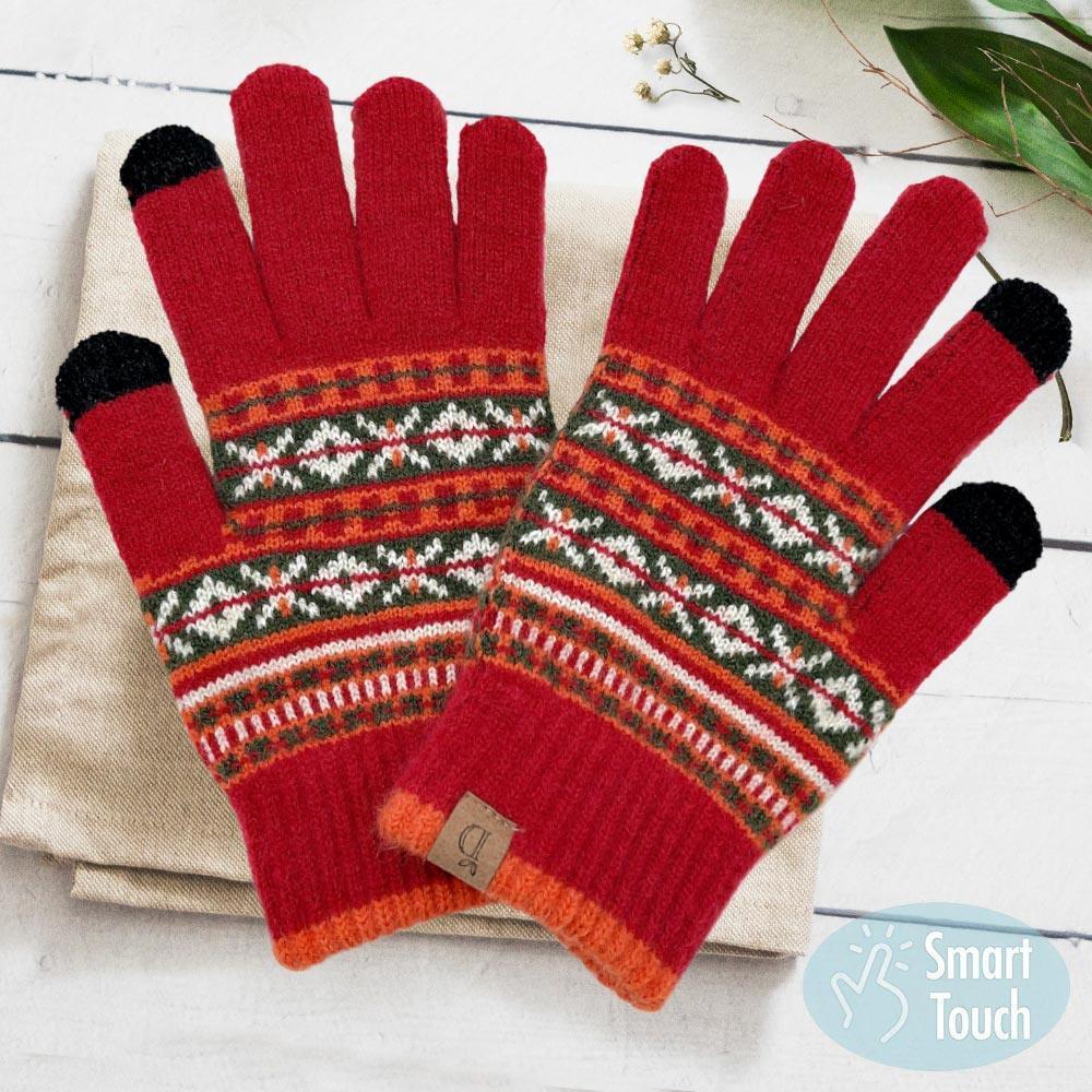 Red Aztec Patterned Knit Smart Gloves - Jewelry Store by Erik Rayo