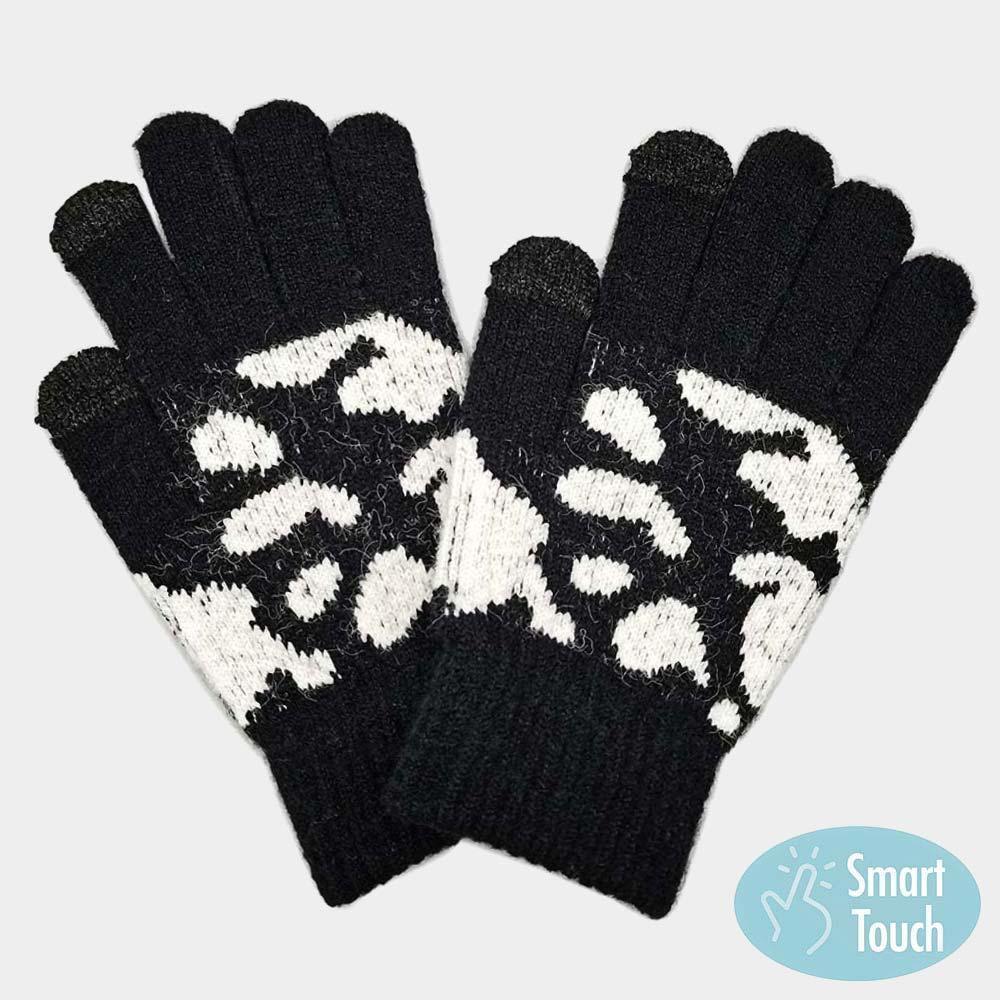Black Cow Patterned Knit Smart Gloves - Jewelry Store by Erik Rayo