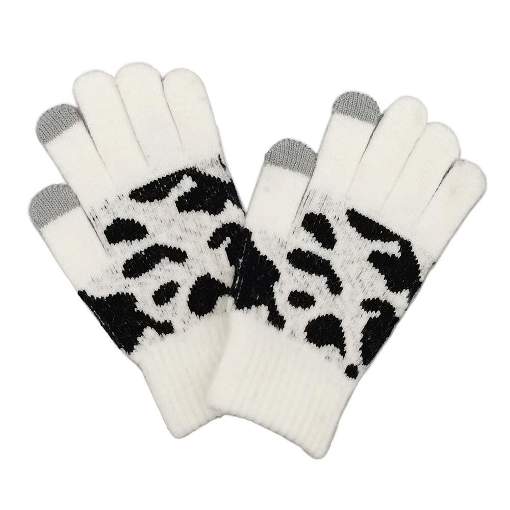 Ivory Cow Patterned Knit Smart Gloves - Jewelry Store by Erik Rayo