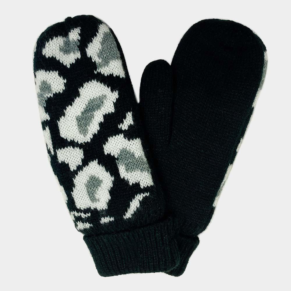 Black Leopard Patterned Mitten Fleece Lining Gloves - Jewelry Store by Erik Rayo