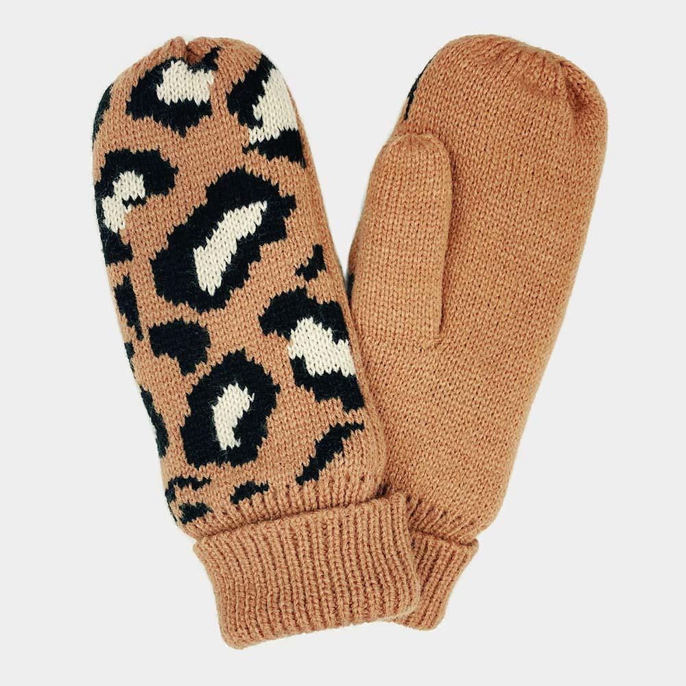 Camel Leopard Patterned Mitten Fleece Lining Gloves - Jewelry Store by Erik Rayo