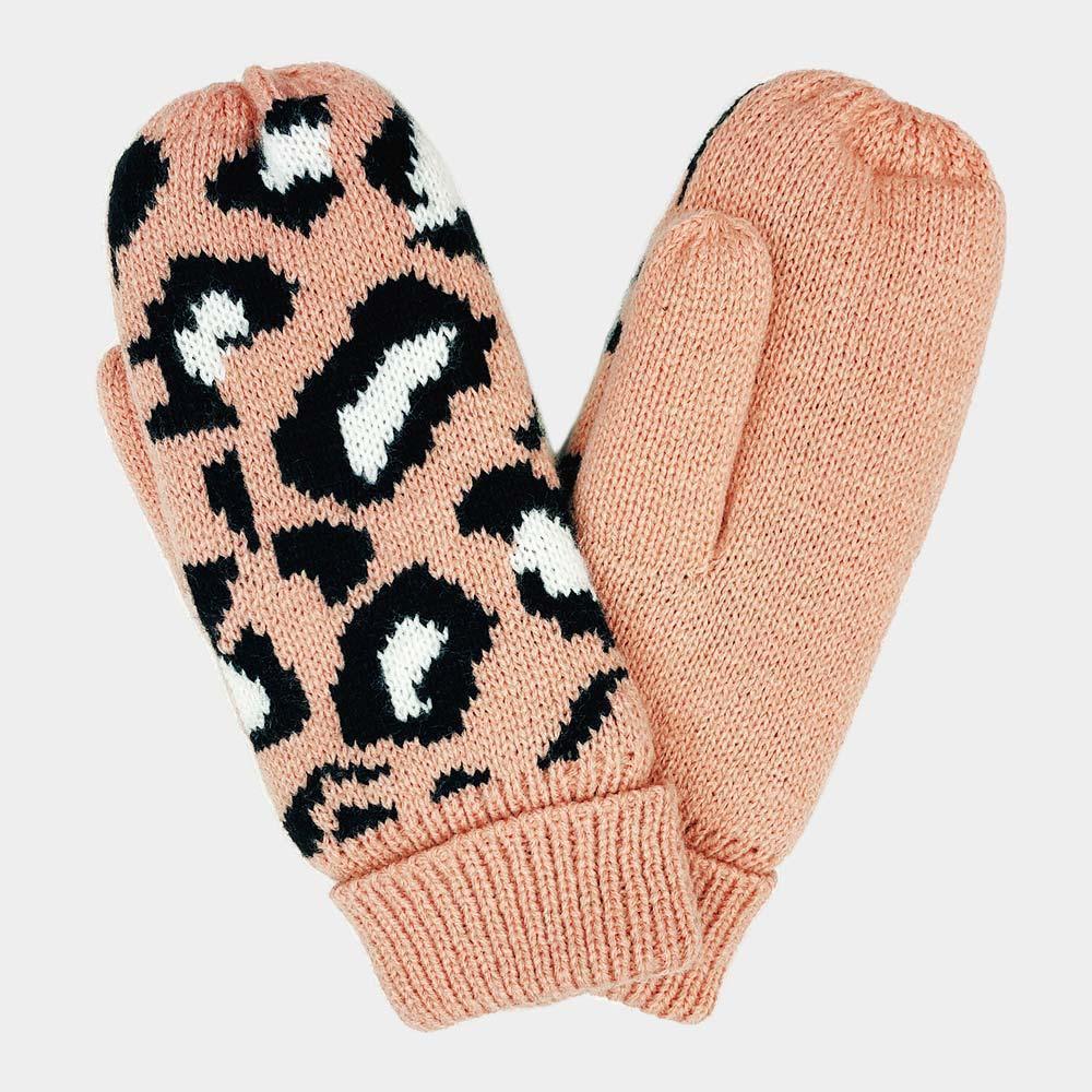 Pink Leopard Patterned Mitten Fleece Lining Gloves - Jewelry Store by Erik Rayo