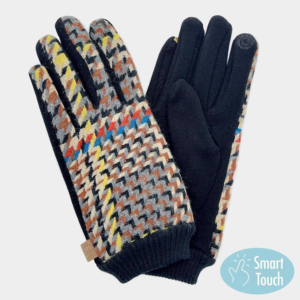 Beige Houndstooth Patterned Smart Gloves - Jewelry Store by Erik Rayo