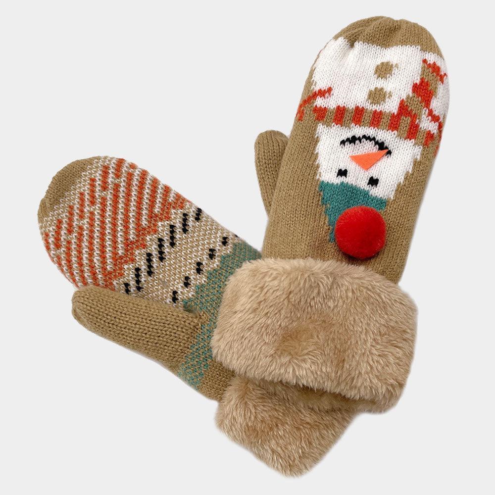 Camel Snowman Printed Faux Fur Mitten Gloves - Jewelry Store by Erik Rayo