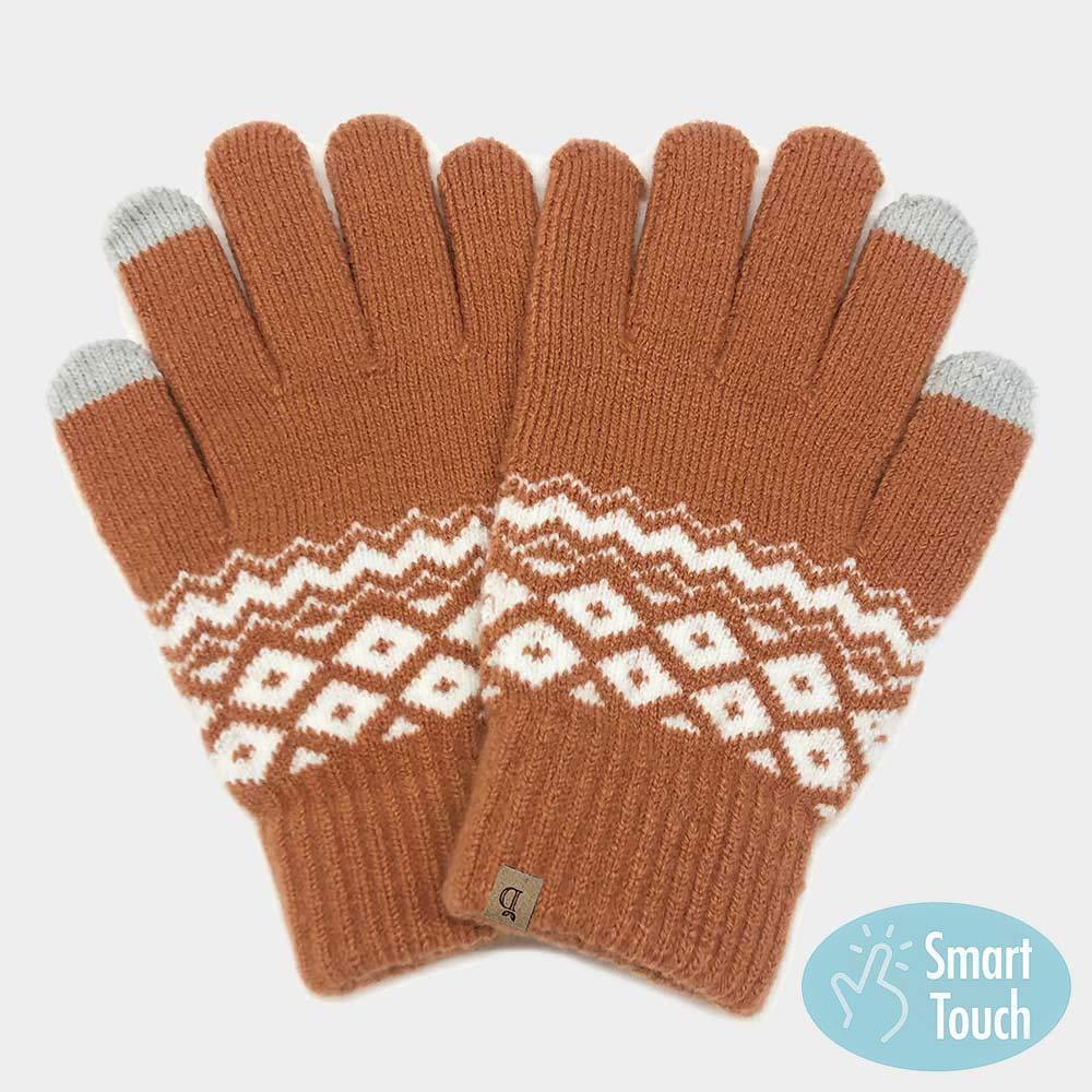 Rust Geometric Patterned Knit Smart Gloves - Jewelry Store by Erik Rayo