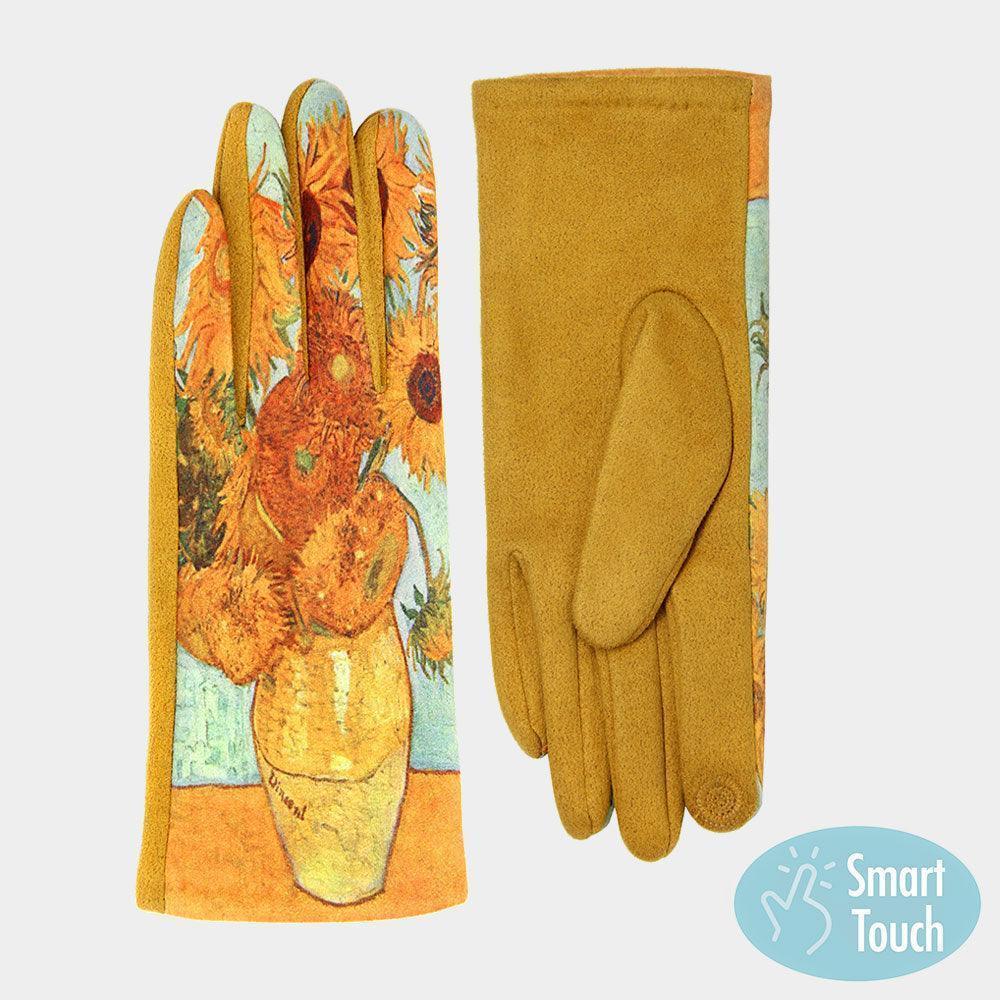 Mustard Sunflower Print Smart Touch Gloves - Jewelry Store by Erik Rayo