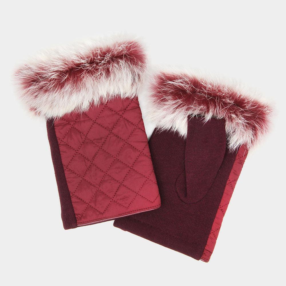 Burgundy Quilted Fingerless Fur Gloves - Jewelry Store by Erik Rayo