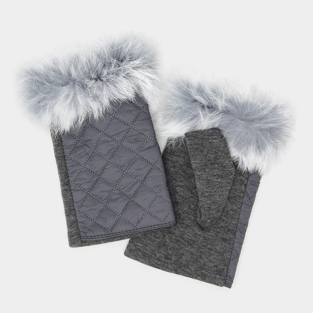 Gray Quilted Fingerless Fur Gloves - Jewelry Store by Erik Rayo
