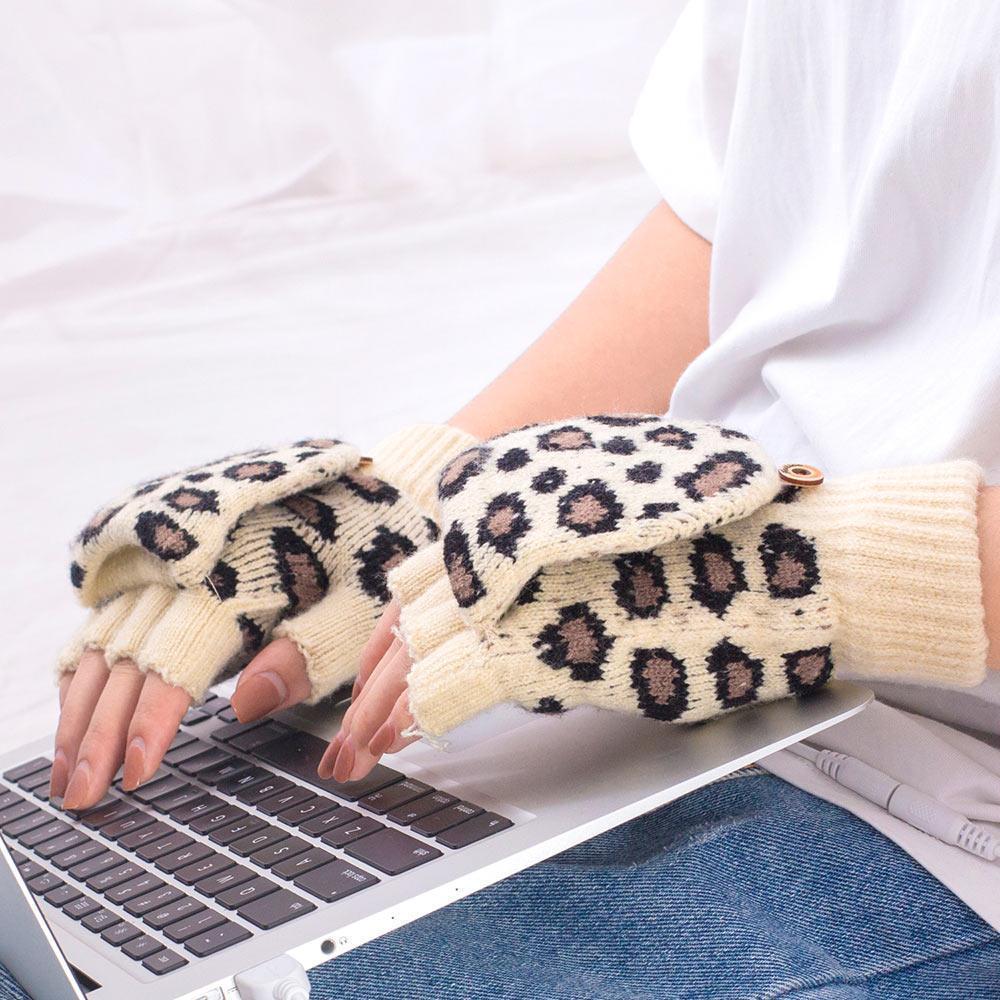 Beige Leopard Fingerless Gloves - Jewelry Store by Erik Rayo