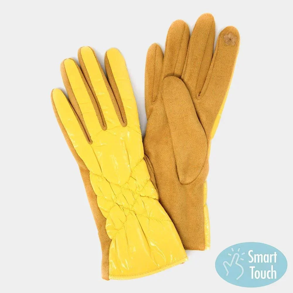 Yellow Puffer Padded Quilted Shiny Smart Gloves - Jewelry Store by Erik Rayo