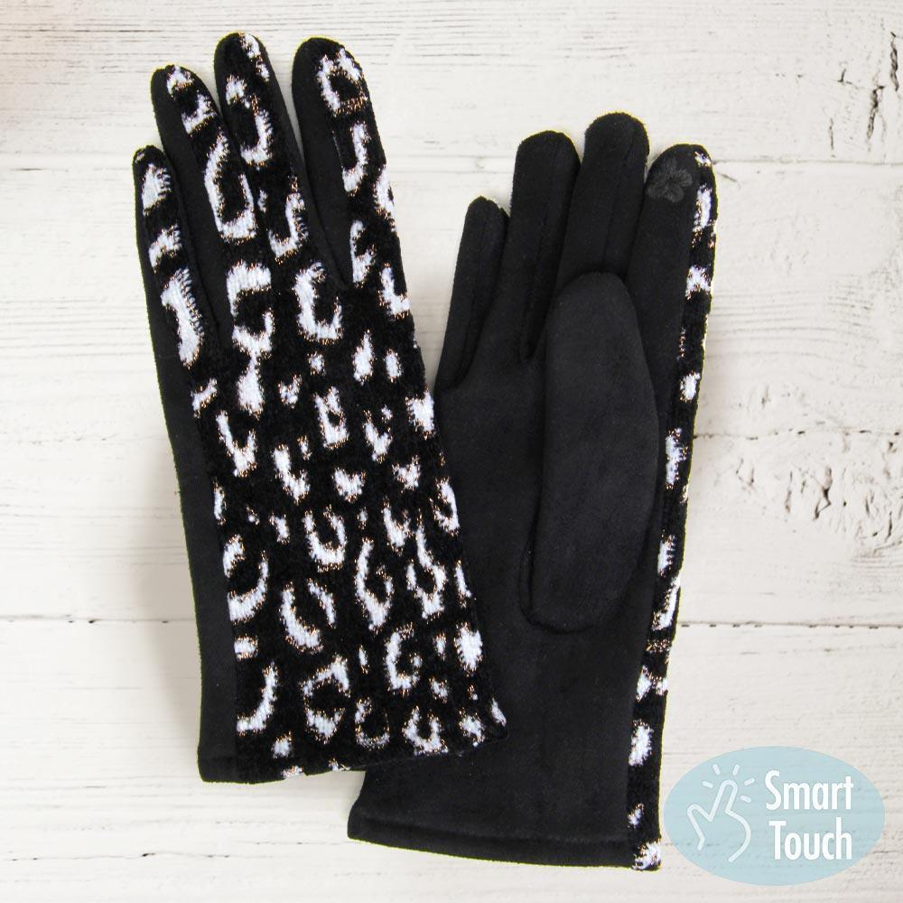 Black Lurex Leopard Pattern Touch Gloves