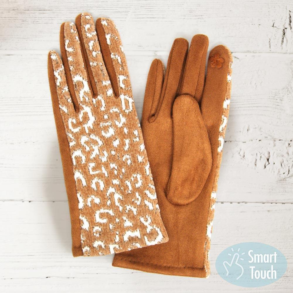 Brown Lurex Leopard Pattern Touch Gloves - Jewelry Store by Erik Rayo