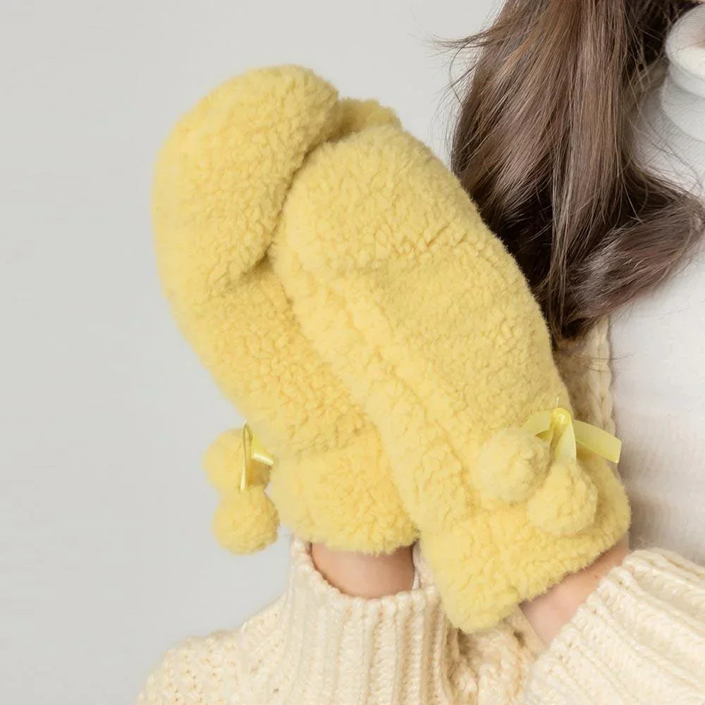Yellow Velvet Ribbon Sherpa Mitten Gloves - Jewelry Store by Erik Rayo