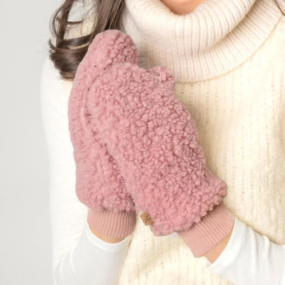 Pink Solid Sherpa Mitten Gloves - Jewelry Store by Erik Rayo