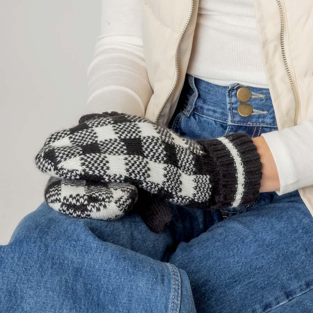 Black Buffalo Check Patterned Mitten Gloves - Jewelry Store by Erik Rayo
