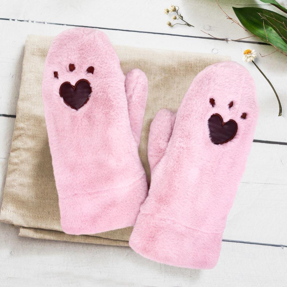 Pink Plush Faux Fur Heart Paw Mitten Gloves - Jewelry Store by Erik Rayo