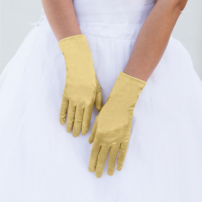 Gold Dressy Satin Wedding Gloves