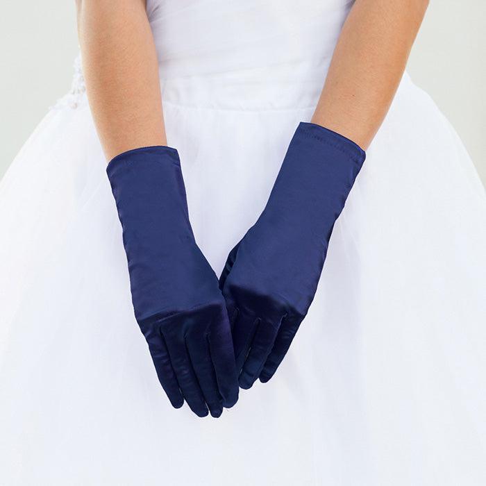 Navy Dressy Satin Wedding Gloves