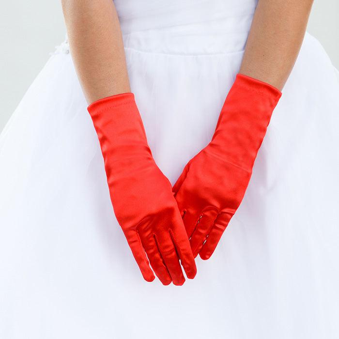 Red Dressy Satin Wedding Gloves