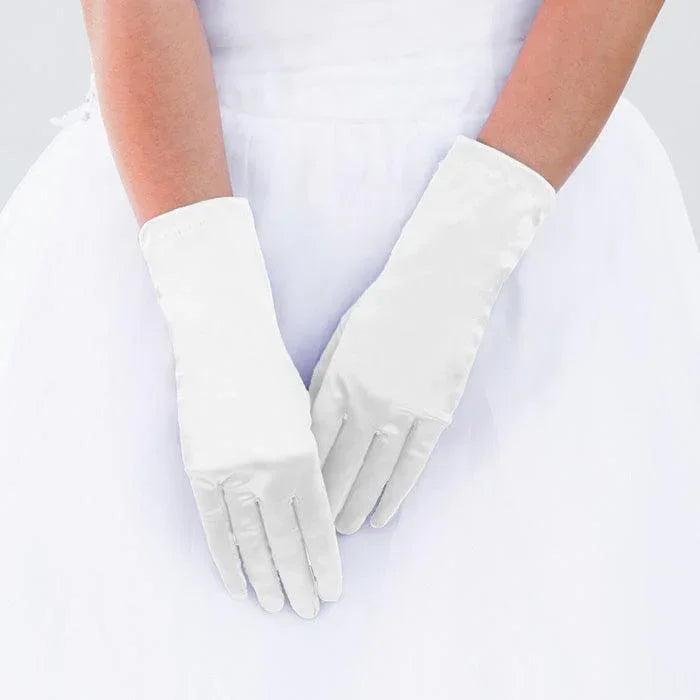 White Dressy Satin Wedding Gloves - Jewelry Store by Erik Rayo