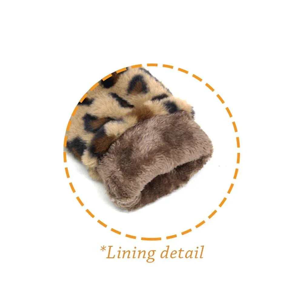 Brown Leopard Patterned Faux Fur Lining Mitten Gloves - Jewelry Store by Erik Rayo