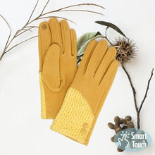 Load image into Gallery viewer, Mustard Cable Detailed Button Touch Smart Gloves
