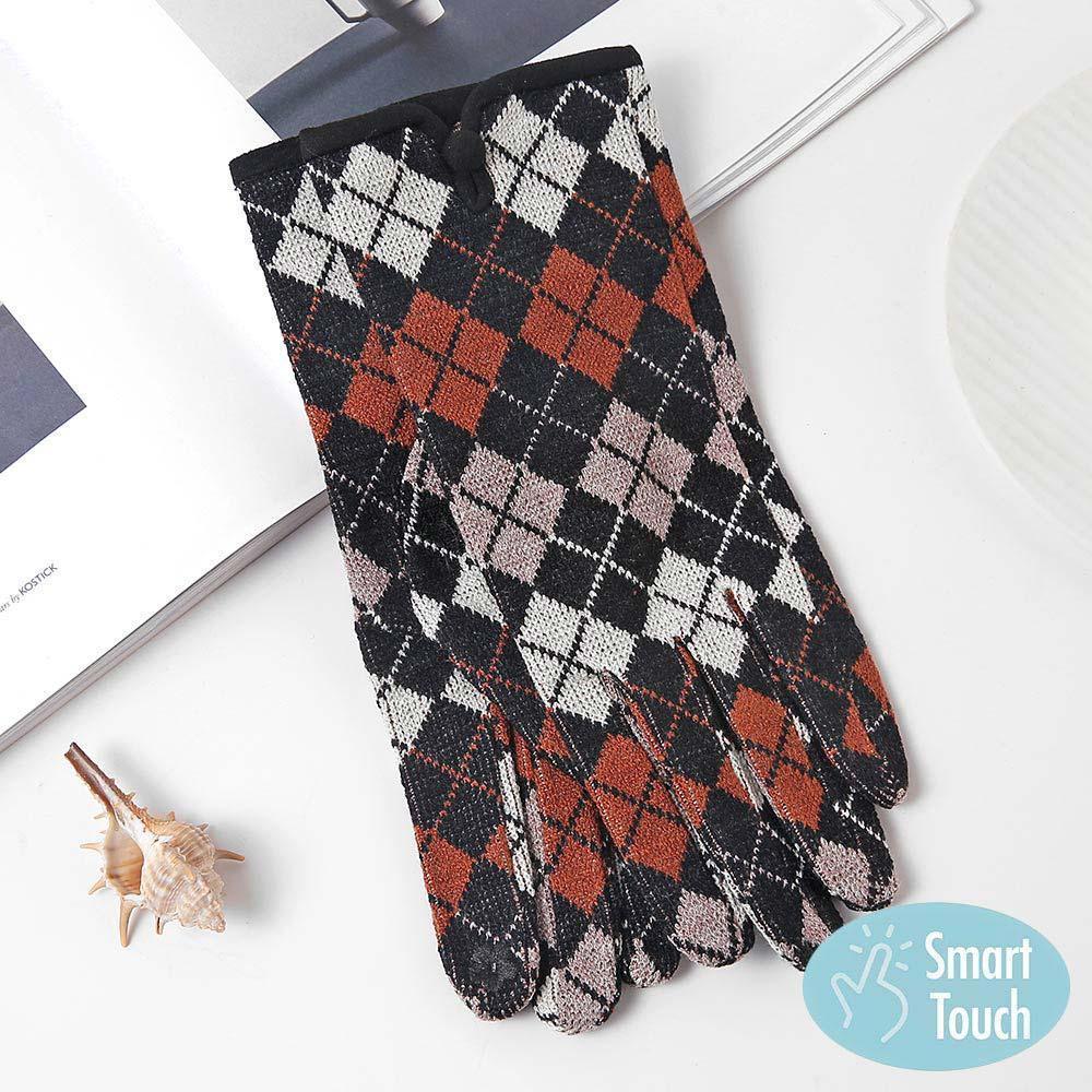 Black Square Plaid Pattern Smart Touch Gloves - Jewelry Store by Erik Rayo