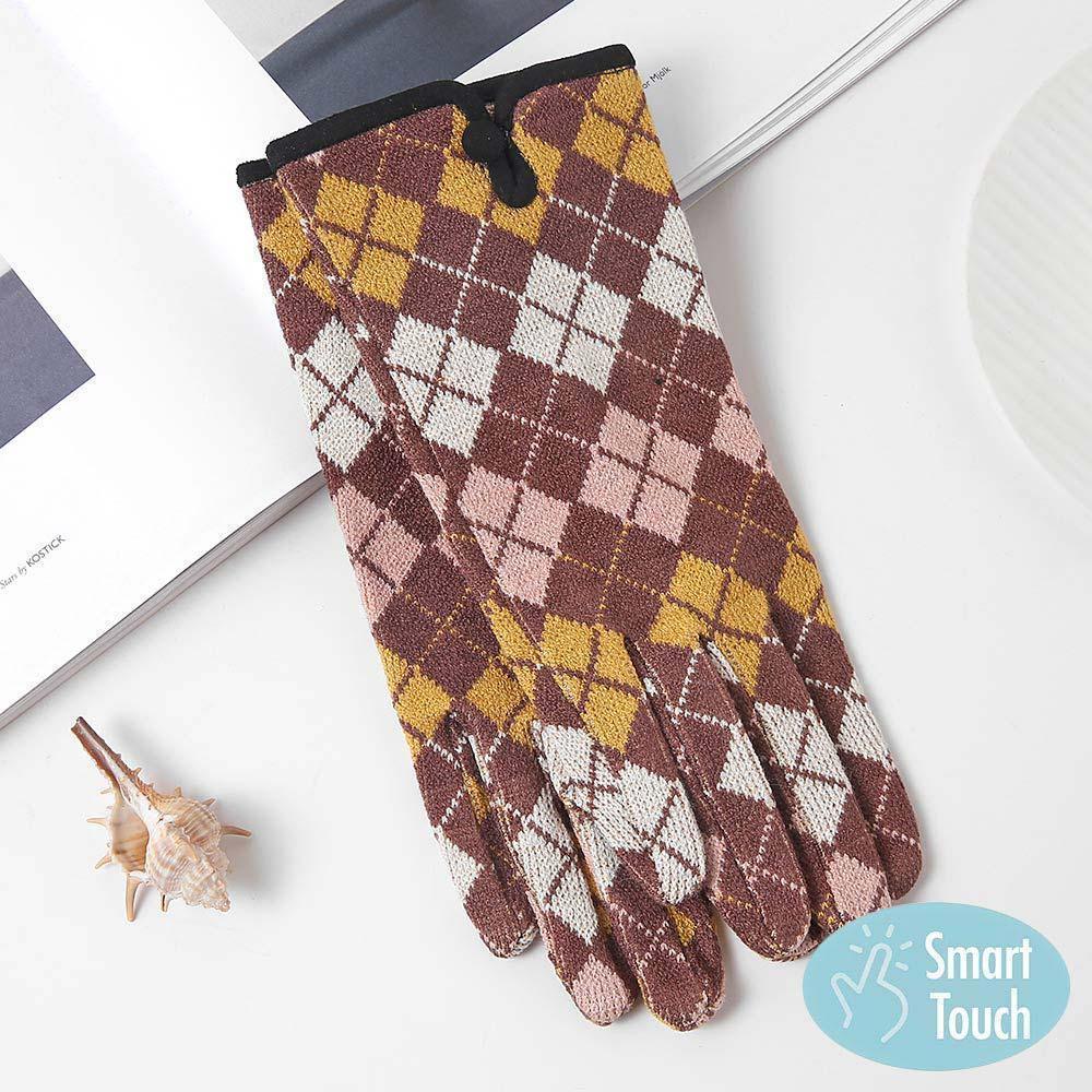 Mustard Square Plaid Pattern Smart Touch Gloves - Jewelry Store by Erik Rayo