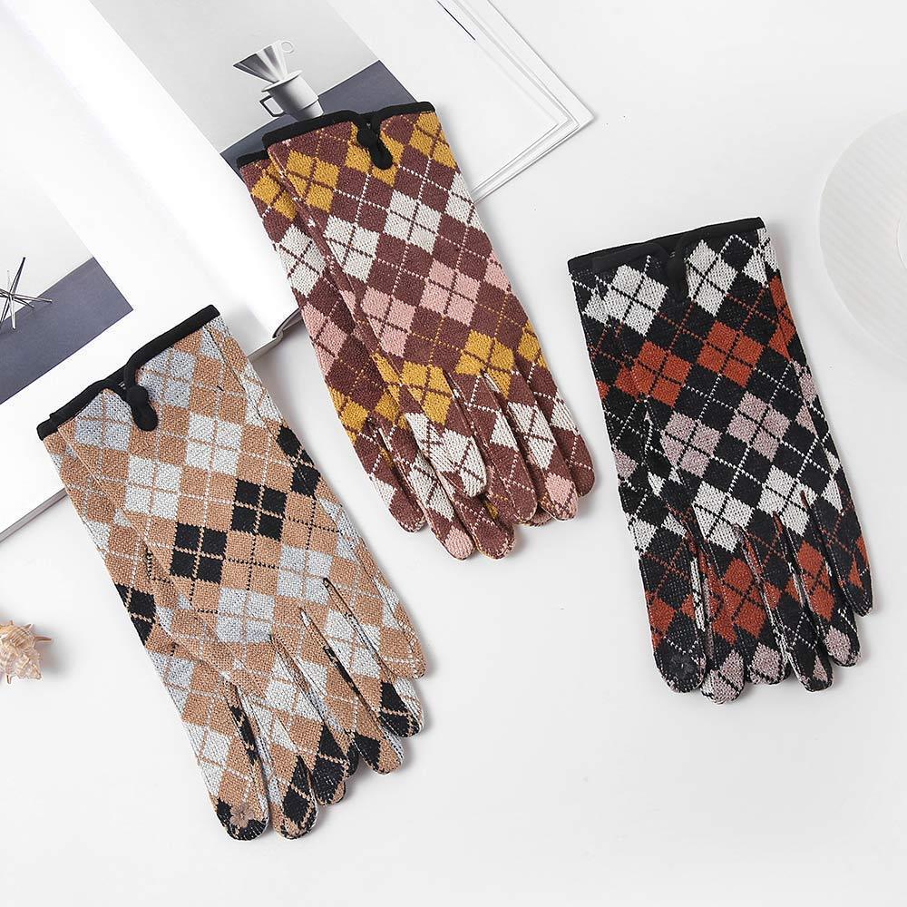 Taupe Square Plaid Pattern Smart Touch Gloves - Jewelry Store by Erik Rayo
