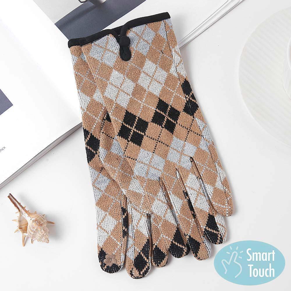 Taupe Square Plaid Pattern Smart Touch Gloves - Jewelry Store by Erik Rayo