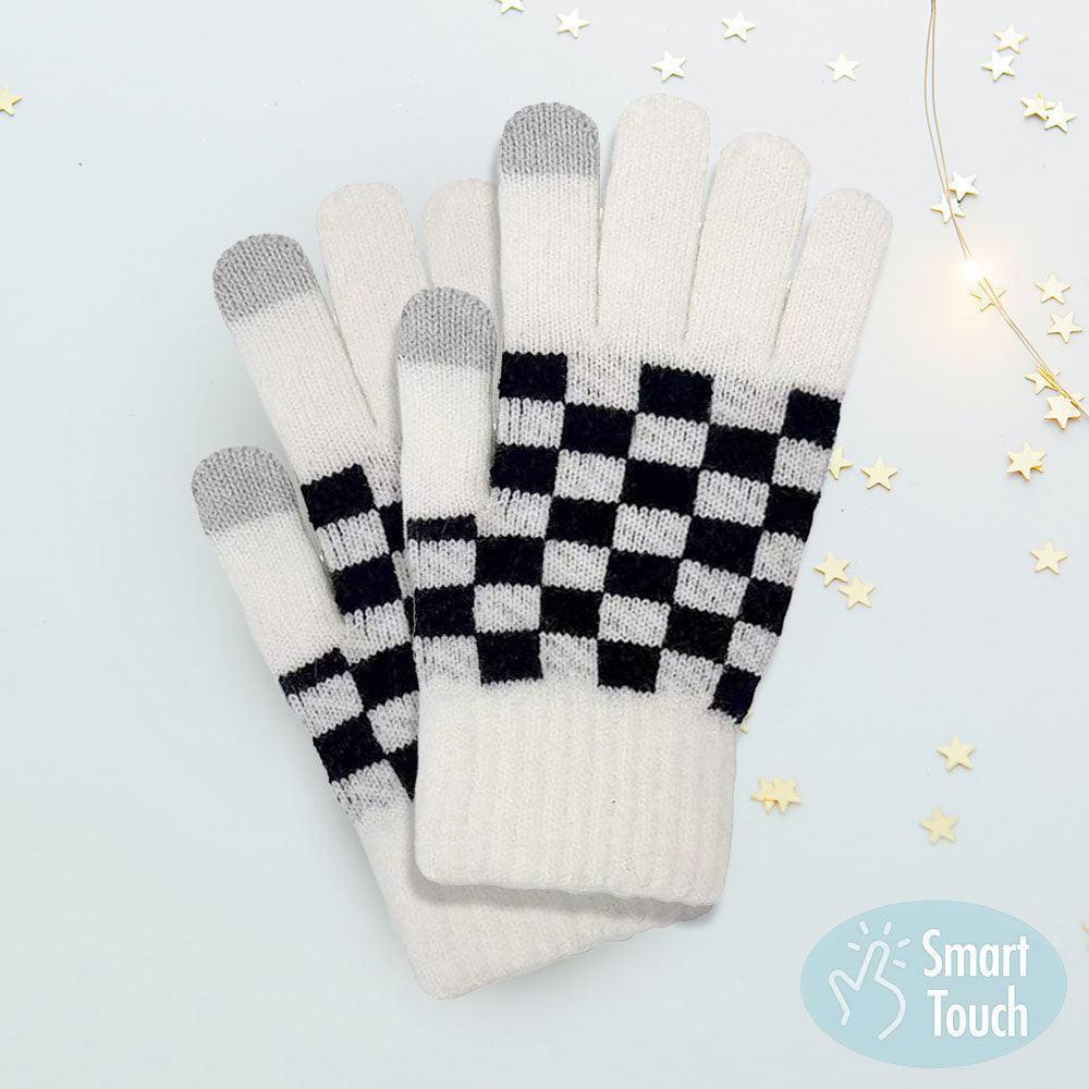 Ivory Checkerboard Patterned Smart Touch Gloves - Jewelry Store by Erik Rayo