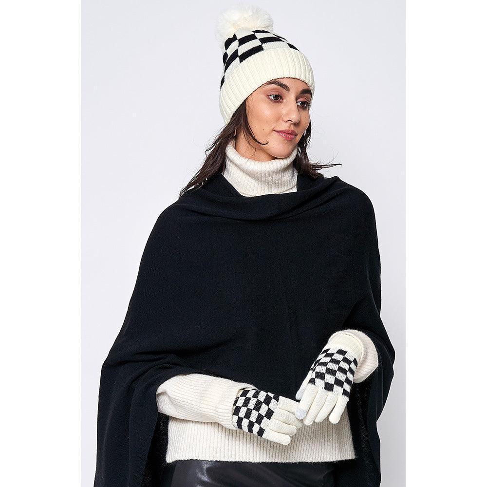 Ivory Checkerboard Patterned Smart Touch Gloves - Jewelry Store by Erik Rayo