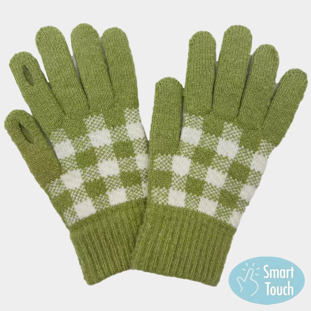 Green Buffalo Check Smart Touch Gloves - Jewelry Store by Erik Rayo