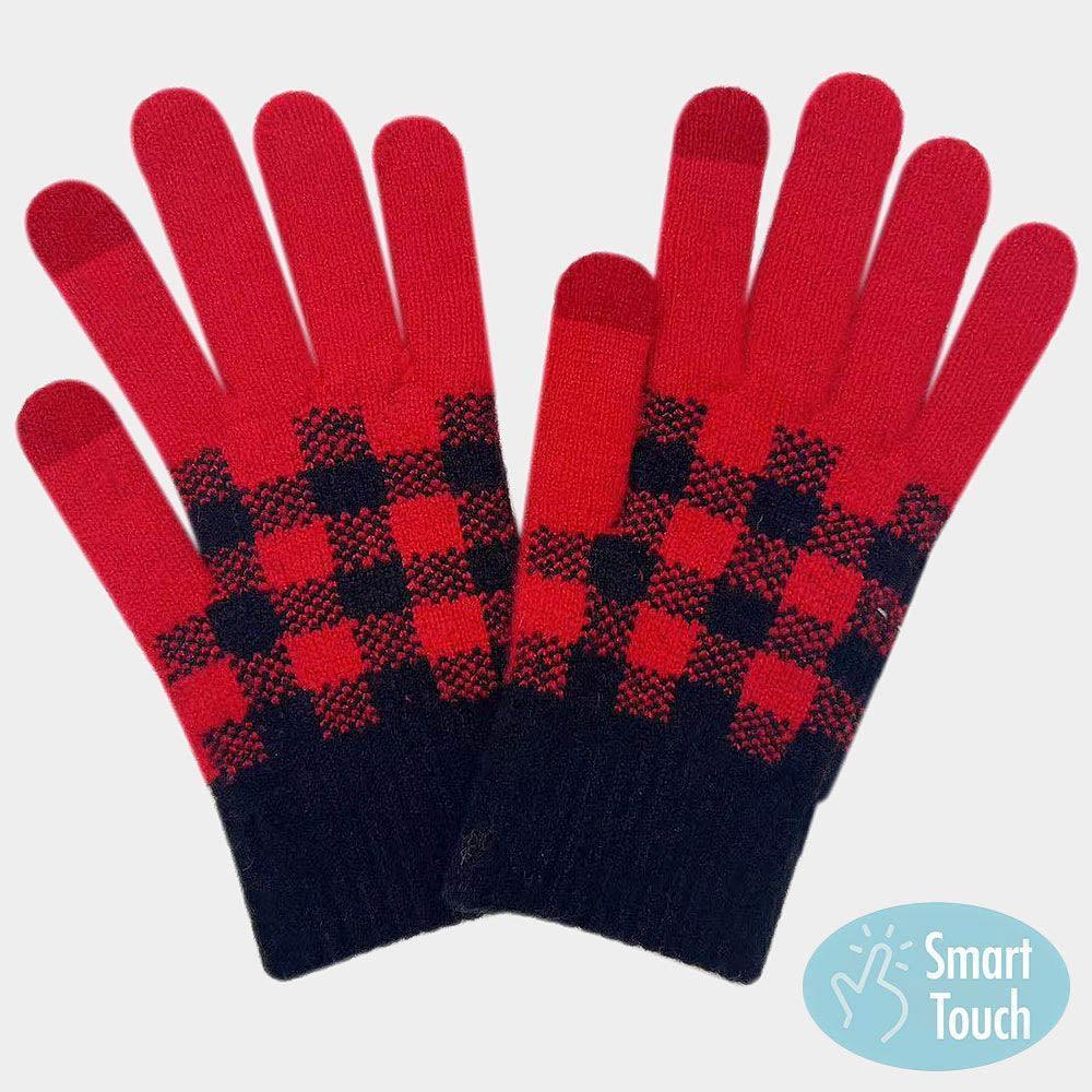 Red Buffalo Check Smart Touch Gloves - Jewelry Store by Erik Rayo