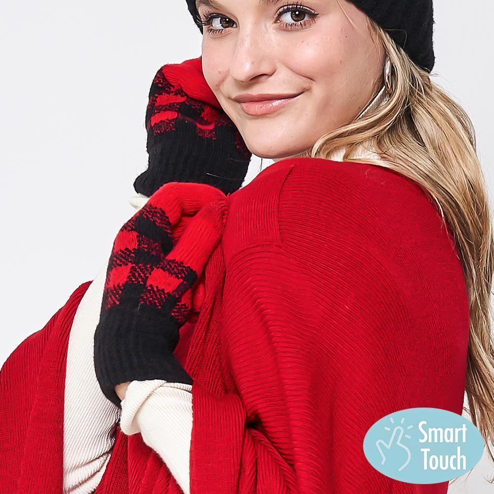 Red Buffalo Check Smart Touch Gloves - Jewelry Store by Erik Rayo