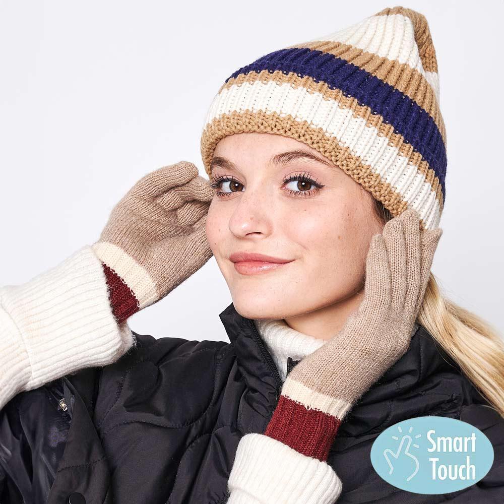 Beige Color Block Knit Gloves - Jewelry Store by Erik Rayo