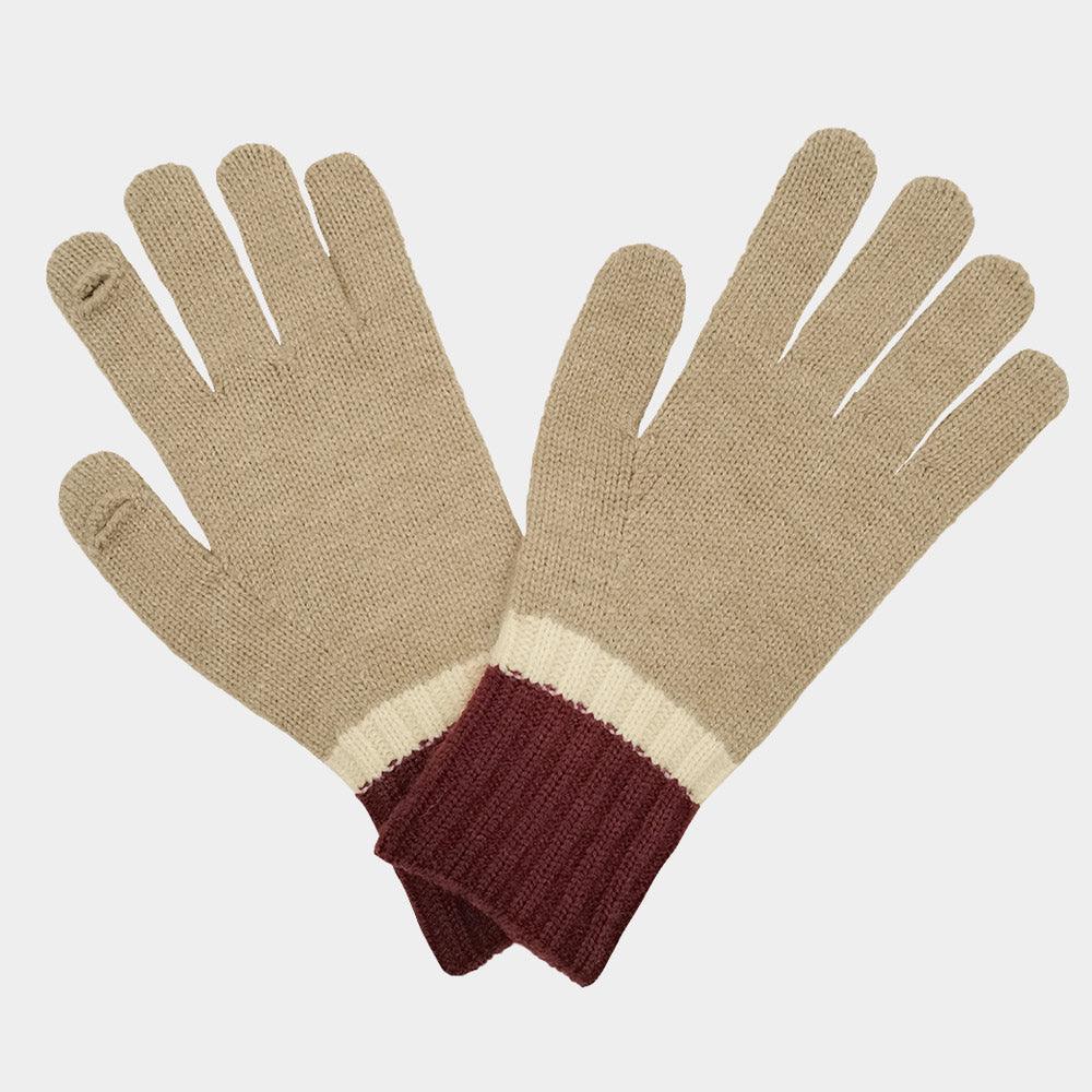 Beige Color Block Knit Gloves - Jewelry Store by Erik Rayo