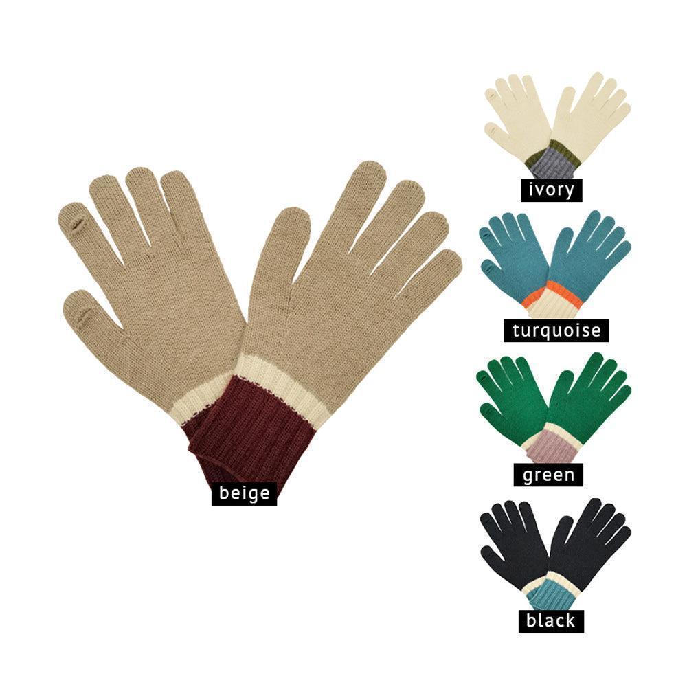 Beige Color Block Knit Gloves - Jewelry Store by Erik Rayo