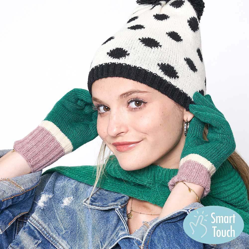 Green Color Block Knit Gloves - Jewelry Store by Erik Rayo