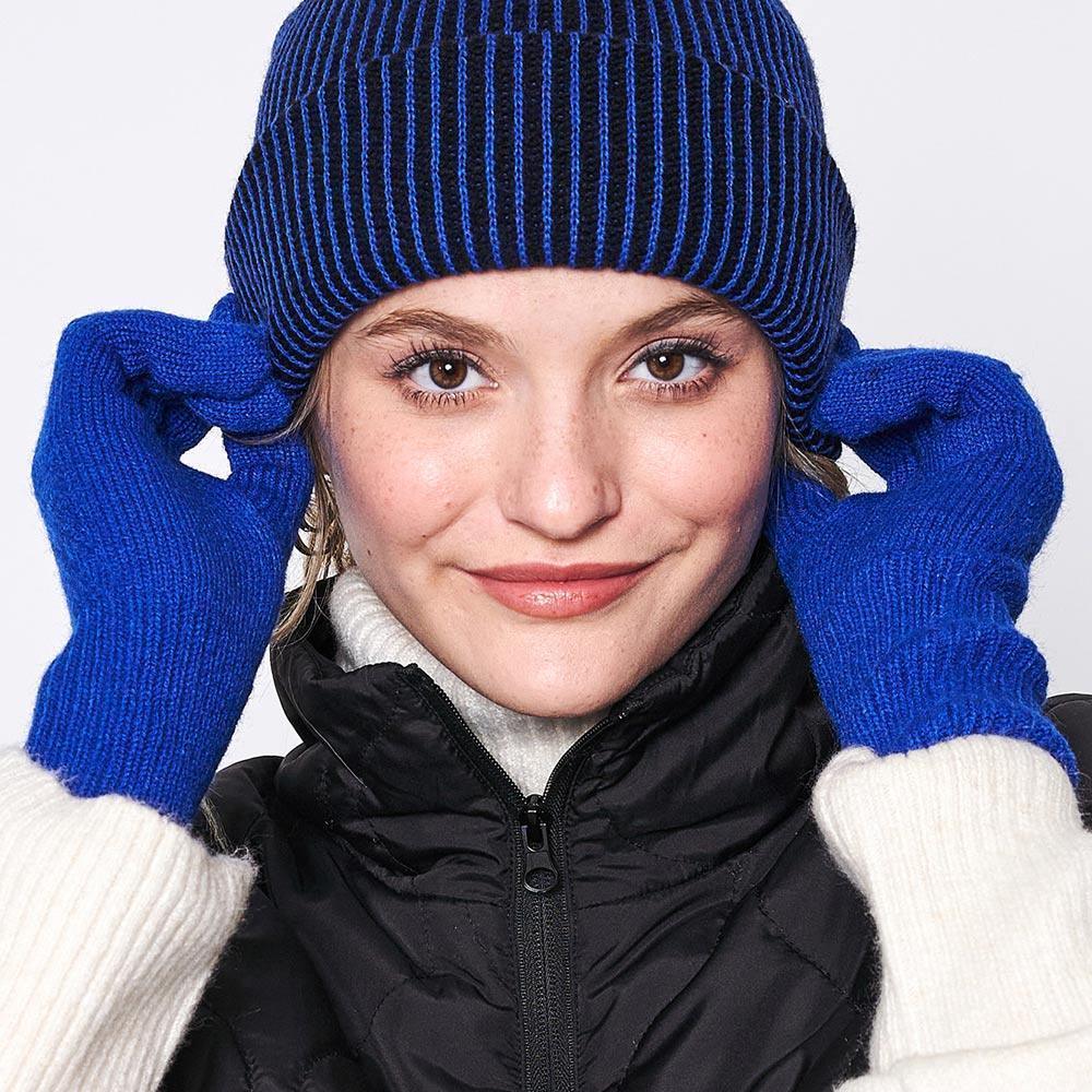 Blue Solid Criss Cross Knit Smart Touch Gloves - Jewelry Store by Erik Rayo