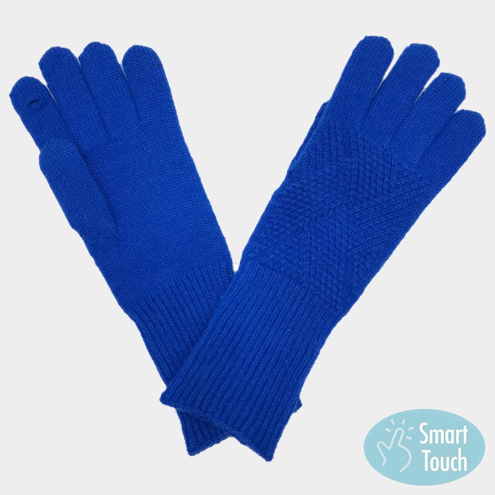 Blue Solid Criss Cross Knit Smart Touch Gloves