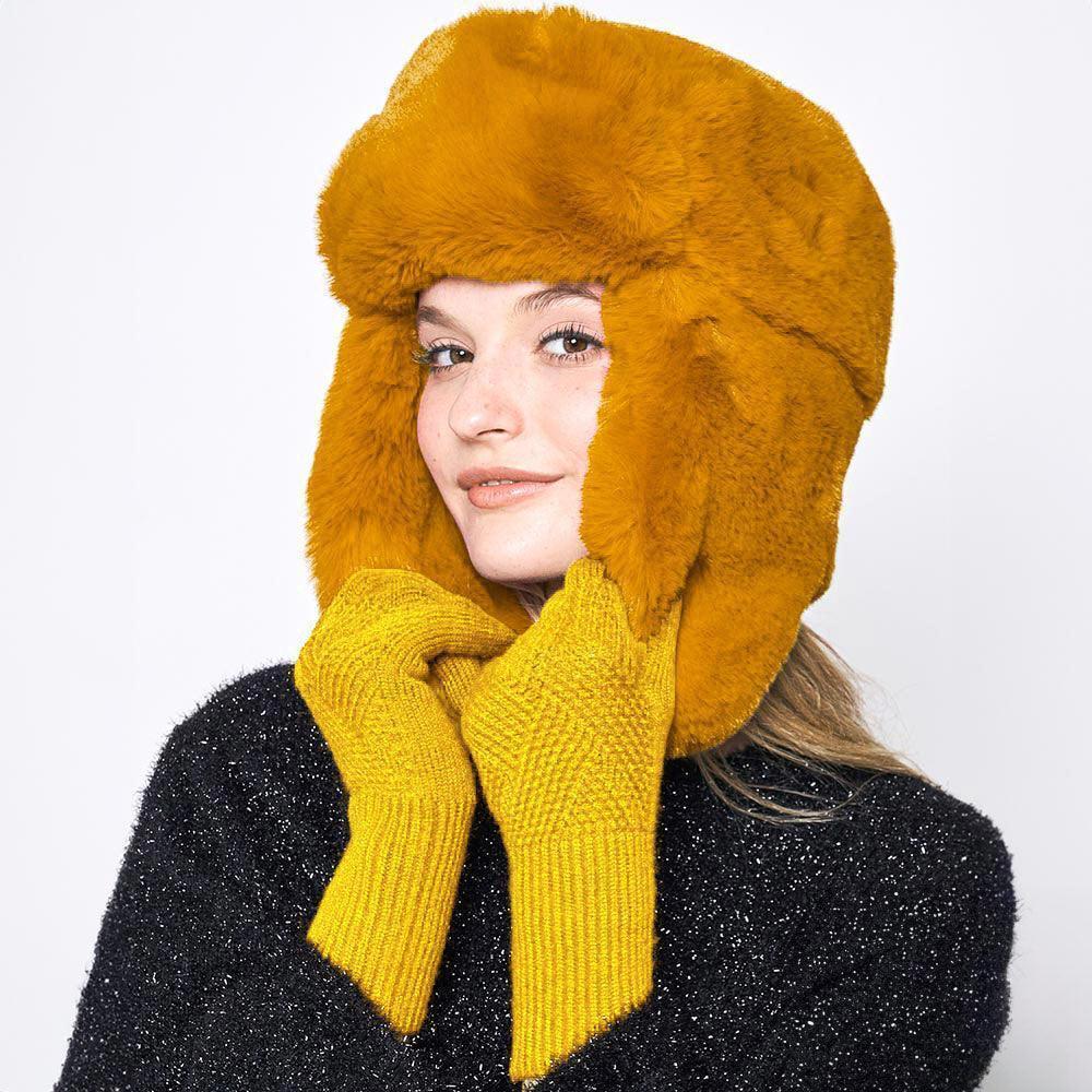 Yellow Solid Criss Cross Knit Smart Touch Gloves - Jewelry Store by Erik Rayo