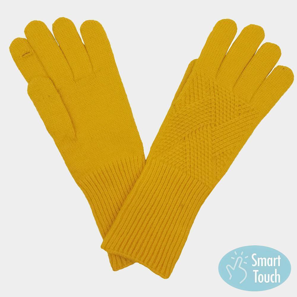 Yellow Solid Criss Cross Knit Smart Touch Gloves - Jewelry Store by Erik Rayo