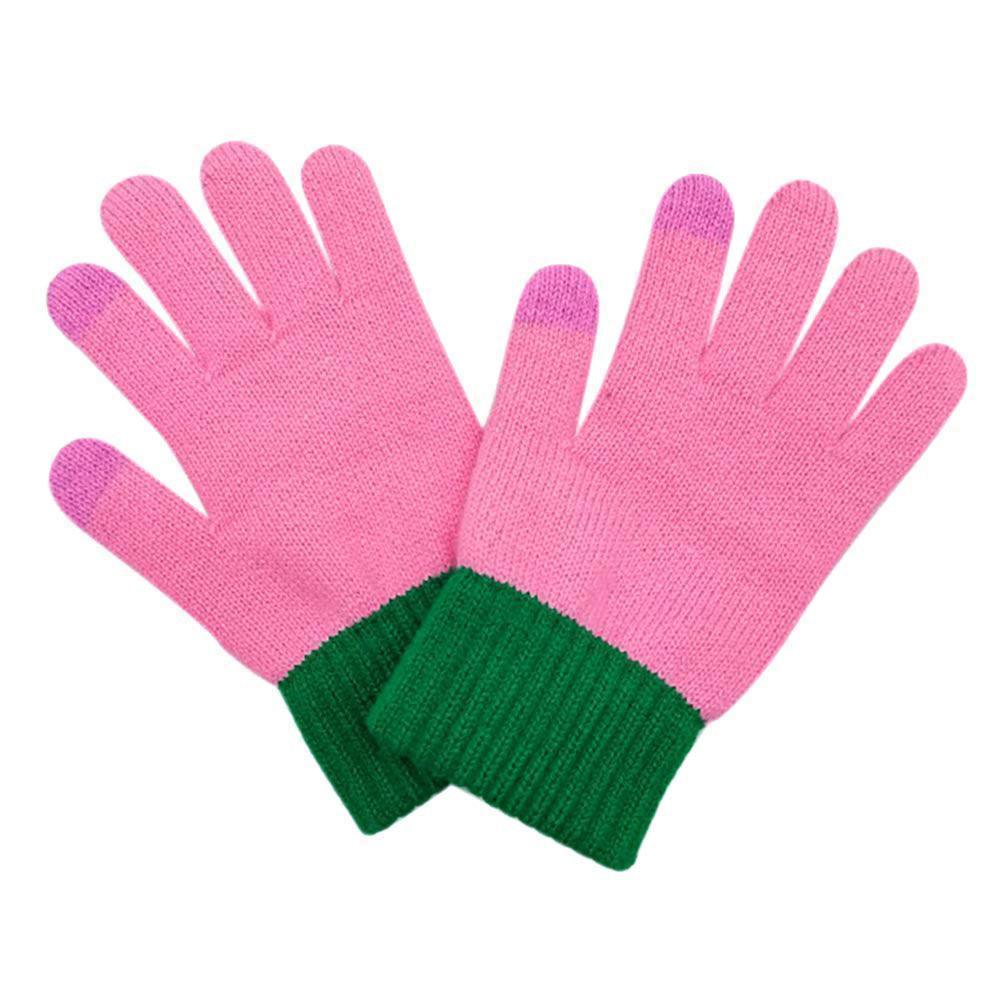 Pink Color Block Ribbed Touch Smart Gloves - Jewelry Store by Erik Rayo