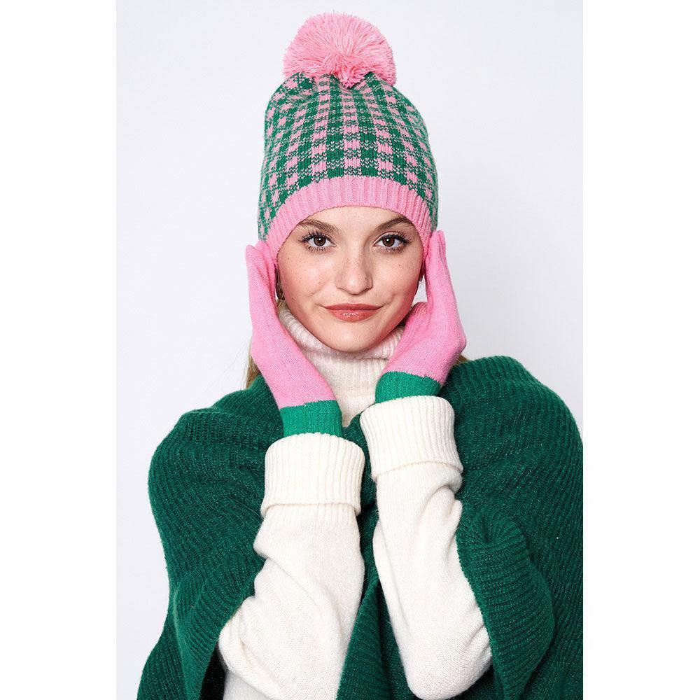 Pink Color Block Ribbed Touch Smart Gloves - Jewelry Store by Erik Rayo