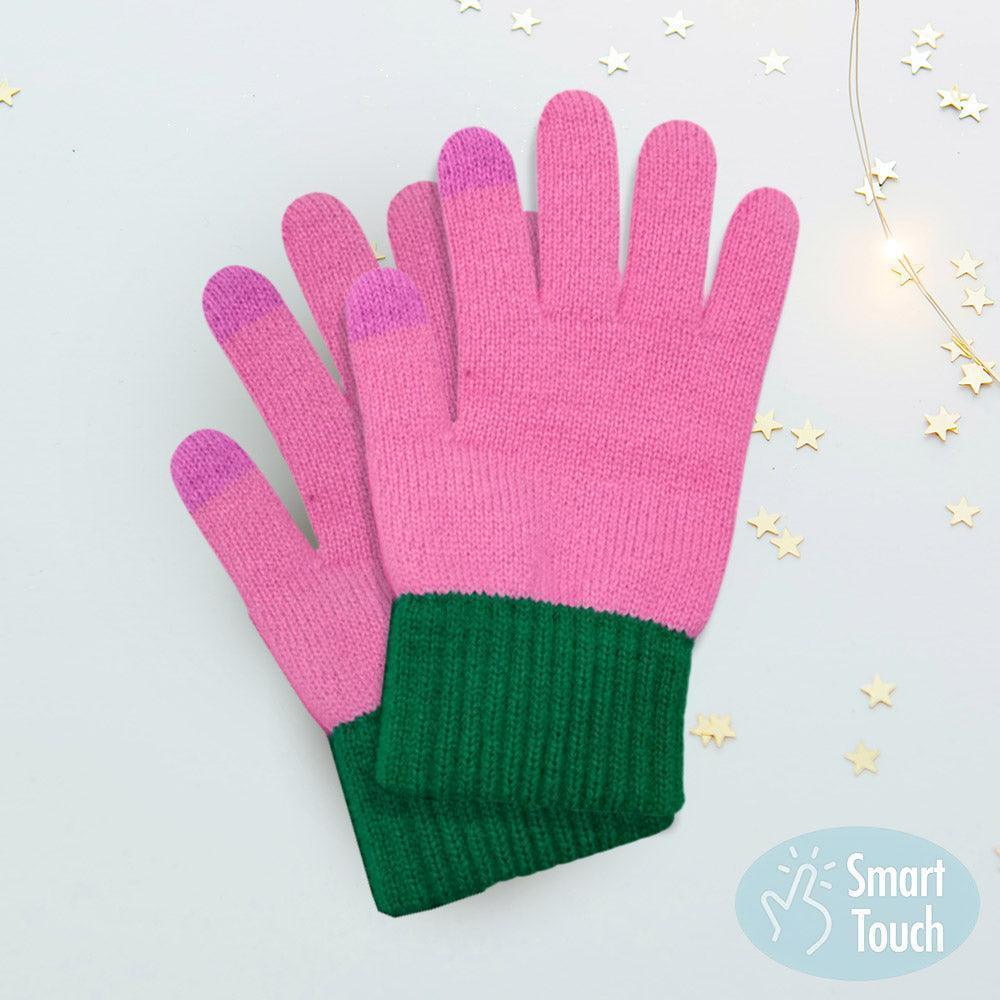 Pink Color Block Ribbed Touch Smart Gloves - Jewelry Store by Erik Rayo
