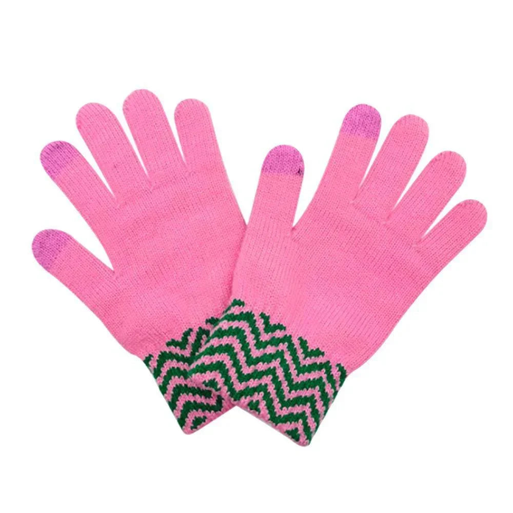 Pink Zigzag Chevron Patterned Touch Smart Gloves - Jewelry Store by Erik Rayo